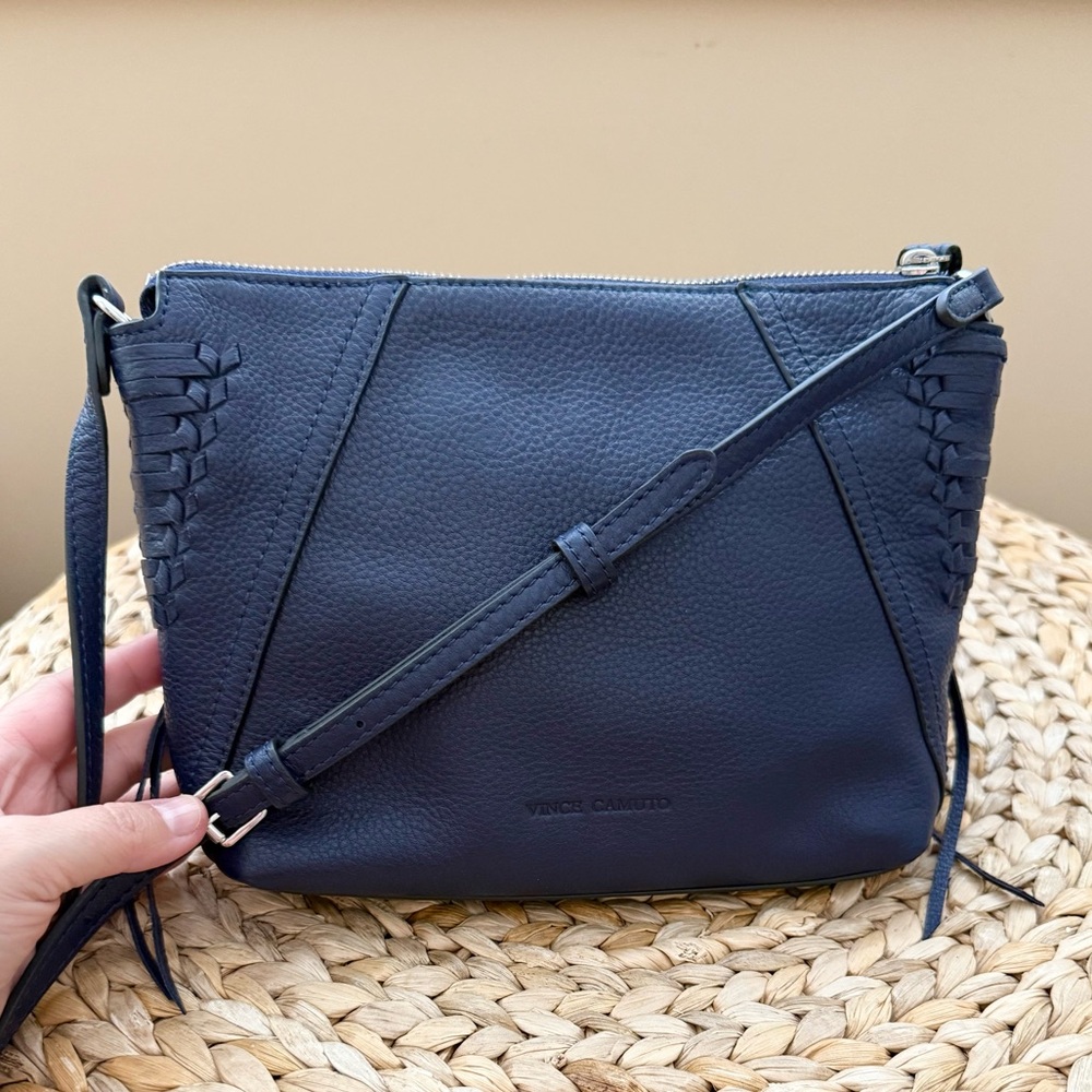 VINCE CAMUTO genuine navy blue leather crossbody bag